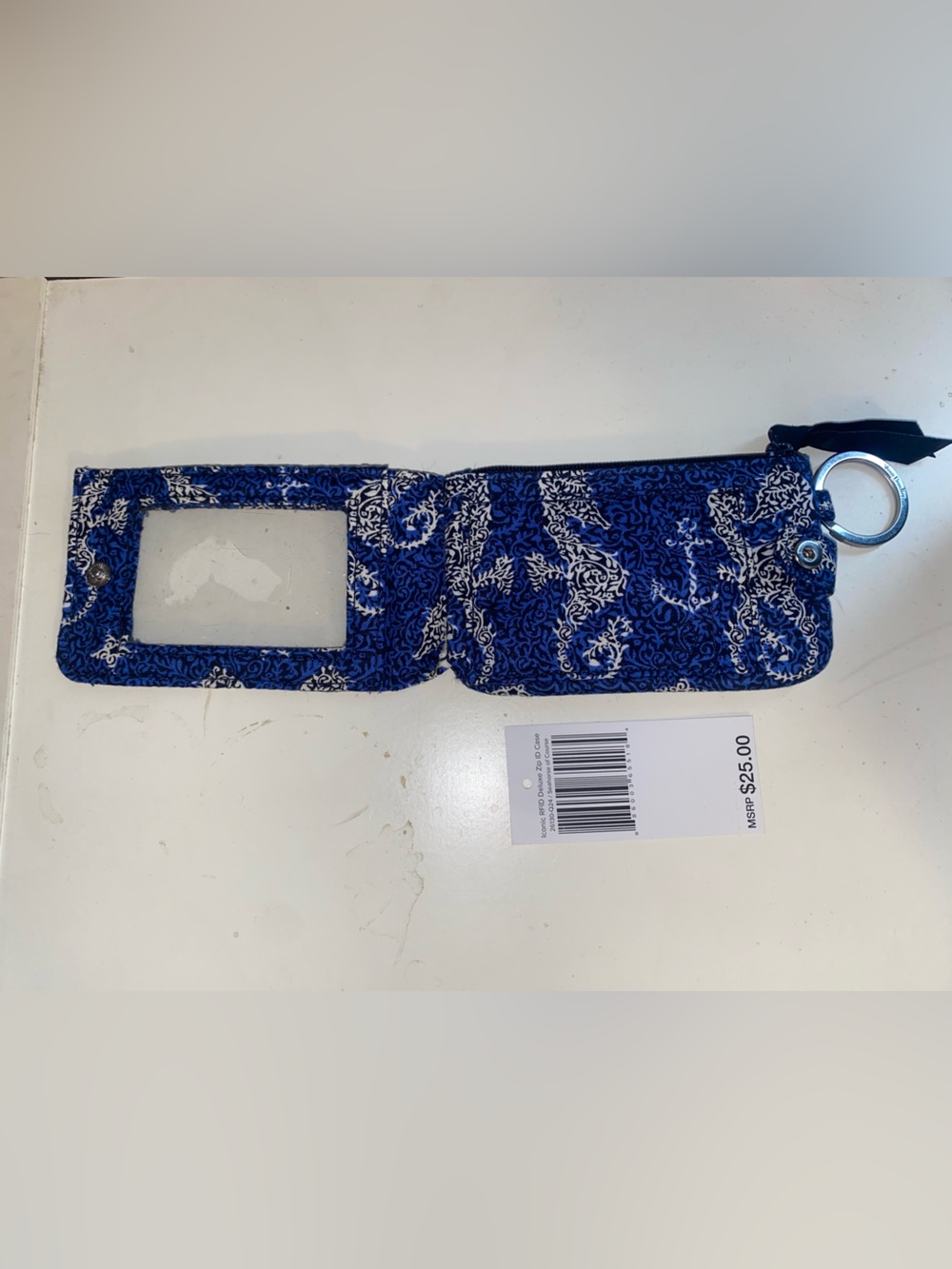 Vera Bradley Royaln Blue and White Seahorse Paisley Wristlet ID Case - Picture 6 of 15